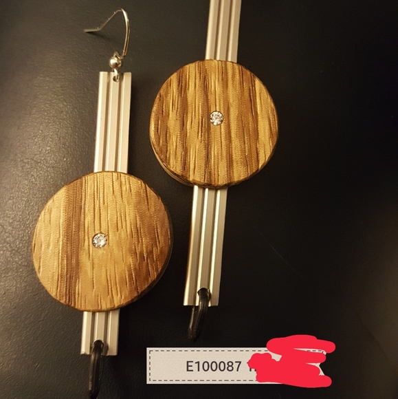 Laminated zebrawood and pine earrings on Aluminum with flat set cubic … main image 3